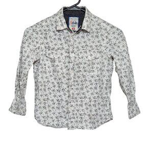 Swiss Cross White Black Floral Print Button-Up Shirt Boys Small 6/7